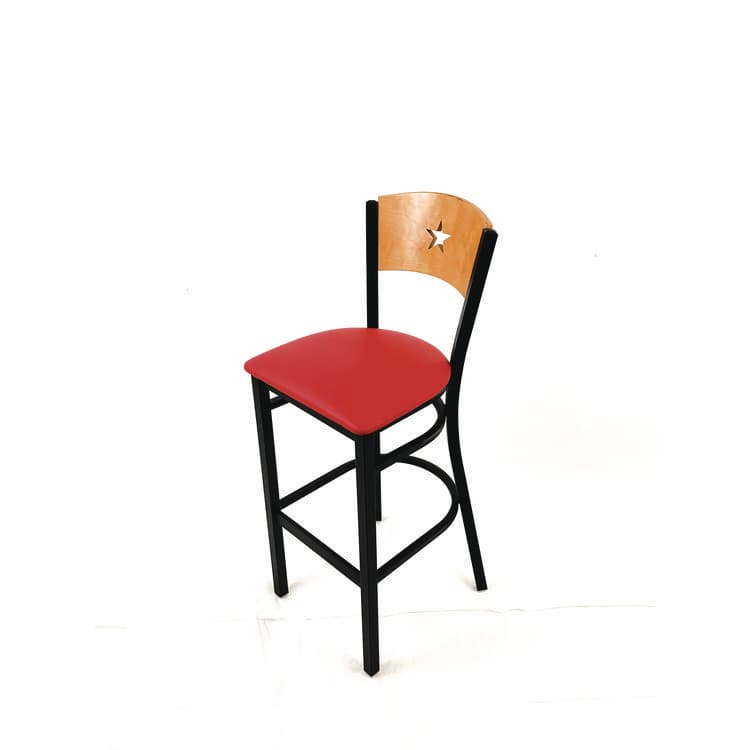JMC FURNITURE Liberty Series Barstool, Supports Up to 300 lb, 28.5" Seat Height, Red Seat, Natural Back, Black Base (JMCLBBVREDD) thumbnail 2