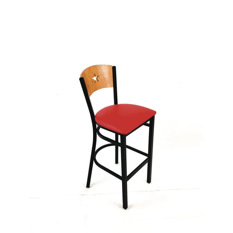 JMC FURNITURE Liberty Series Barstool, Supports Up to 300 lb, 28.5" Seat Height, Red Seat, Natural Back, Black Base (JMCLBBVREDD) thumbnail 3