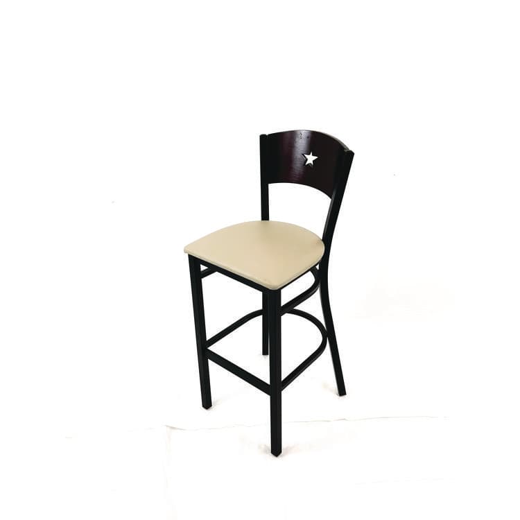 JMC FURNITURE Liberty Series Barstool, Supports Up to 300 lb, 28.5" Seat Height, Taupe Seat, Dark Mahogany Back, Black Base (JMCLBBVTAUB) thumbnail 2