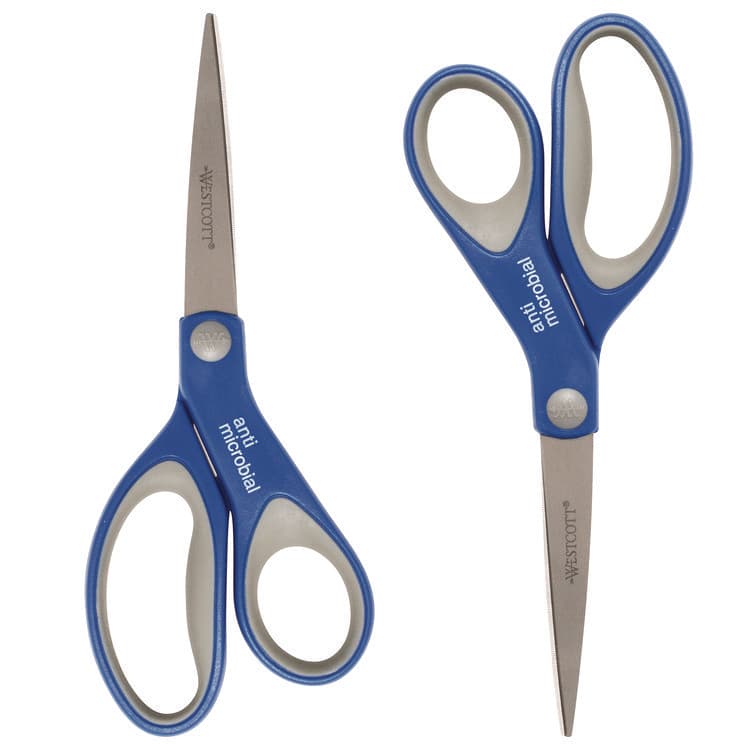 EVERSHARP PEN CO. Scissors with Antimicrobial Protection, 8" Long, 3.25" Cut Length, Straight Blue/Gray Handle, 2/Pack (ACM17836) thumbnail 2