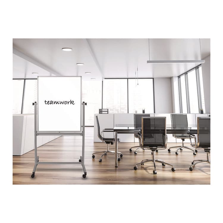 LUXOR WORKSPACES, LLC Mobile Magnetic Whiteboard, 36" x 68", White Surface, Satin Aluminum Frame (LXCMB3040WW) thumbnail 3