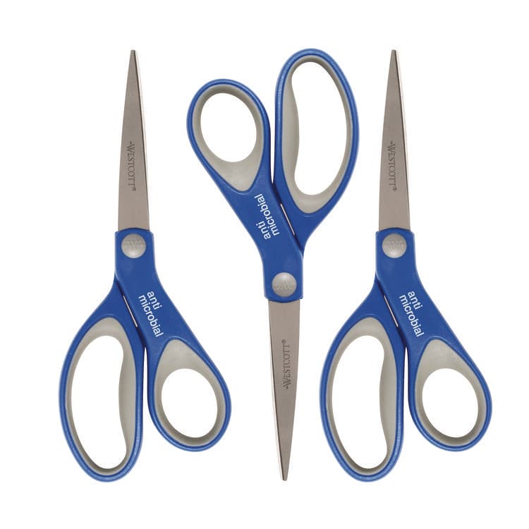 EVERSHARP PEN CO. Scissors with Antimicrobial Protection, 8" Long, 3.25" Cut Length, Straight Blue/Gray Handle, 3/Pack (ACM17837) thumbnail 2