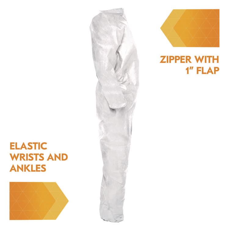 KIMBERLY-CLARK PROFESSIONAL A20 Breathable Particle Protection Coveralls, Zip Front, Elastic Back, Wrists, Ankles, 4X-Large, White, 20/Carton (ANS49107) thumbnail 4