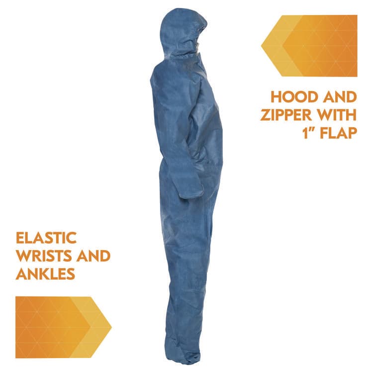 KIMBERLY-CLARK PROFESSIONAL A20 Breathable Particle Protection Coveralls, Zip Front, Hood, Elastic Back, Wrists, Ankles, 3X-Large, Blue, 20/Carton (ANS58516) thumbnail 4