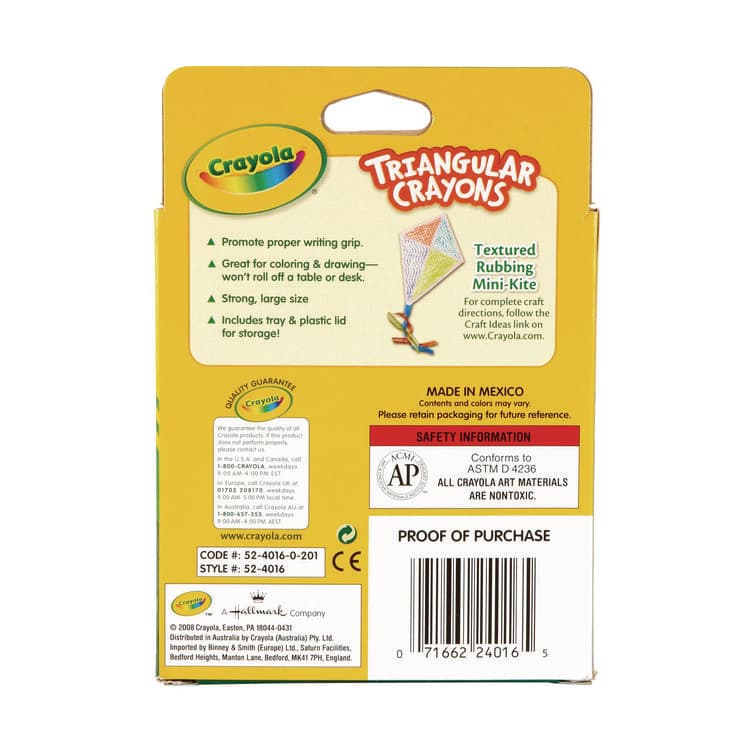 BINNEY & SMITH / CRAYOLA 16-Color Triangular Crayons, Regular Size, 0.75" x 4", 16 Assorted Colors, 16/Box (CYO524016) thumbnail 4