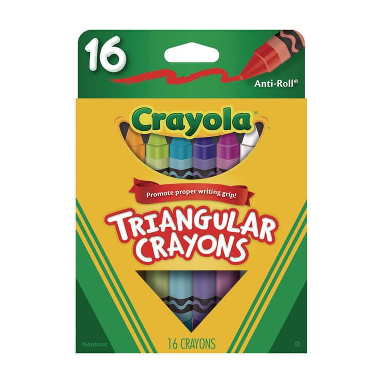 BINNEY & SMITH / CRAYOLA 16-Color Triangular Crayons, Regular Size, 0.75" x 4", 16 Assorted Colors, 16/Box (CYO524016)