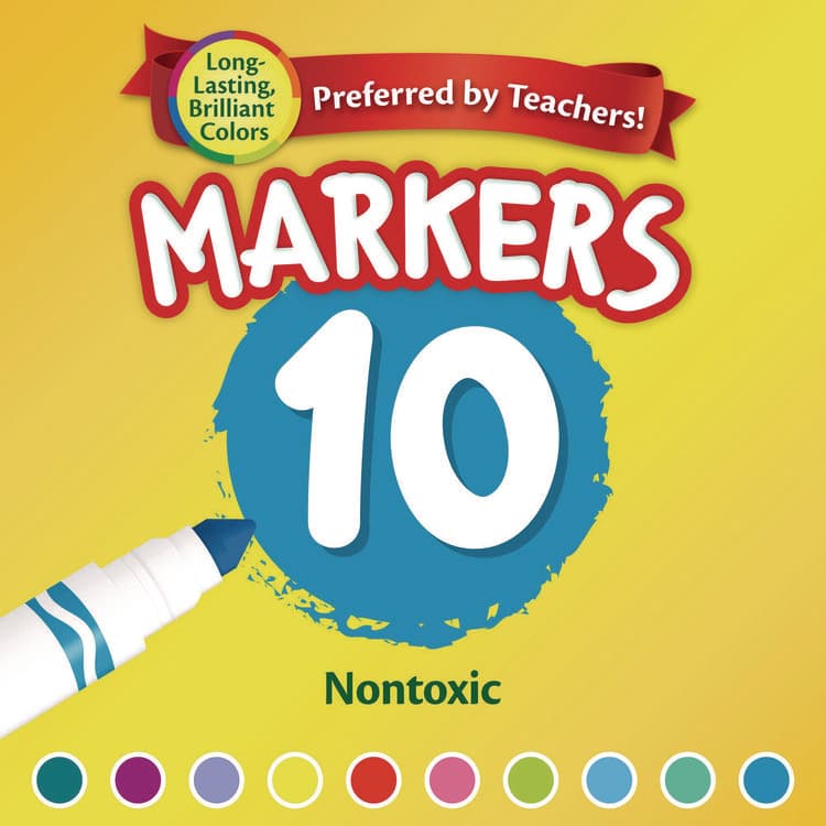 BINNEY & SMITH / CRAYOLA Non-Washable Marker, Broad Bullet Tip, Assorted Tropical Colors, 10/Pack (CYO587725) thumbnail 2