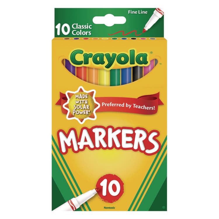 BINNEY & SMITH / CRAYOLA Non-Washable Marker, Fine Bullet Tip, Assorted Classic Colors, 10/Pack (CYO587726)