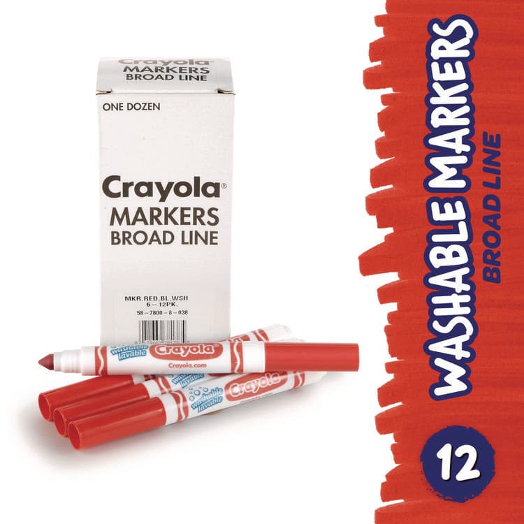 BINNEY & SMITH / CRAYOLA Broad Line Washable Markers, Broad Bullet Tip, Red, 12/Box (CYO587800038) thumbnail 3