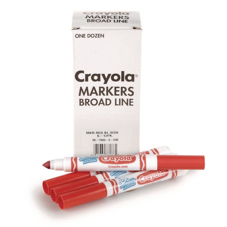 BINNEY & SMITH / CRAYOLA Broad Line Washable Markers, Broad Bullet Tip, Red, 12/Box (CYO587800038)
