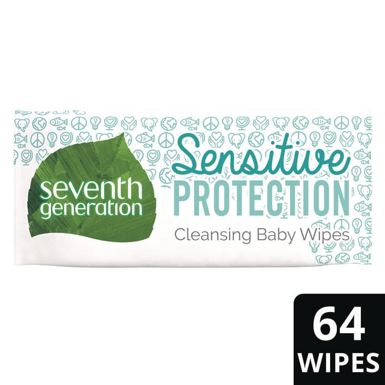 SEVENTH GENERATION Free and Clear Baby Wipes, 7 x 7, Unscented, White, 64/Flip-Top Pack (SEV34208)