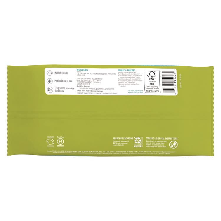 SEVENTH GENERATION Free and Clear Baby Wipes, 7 x 7, Unscented, White, 64/Flip-Top Pack (SEV34208) thumbnail 4