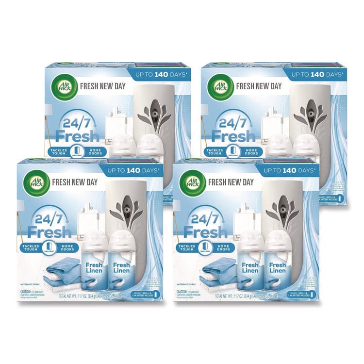 RECKITT BENCKISER Freshmatic Ultra Automatic Starter Kit, Gadget/(2) 5.89 oz Fresh Linen Refills/AA Battery, 4 Kits/Carton (RAC01918CT)