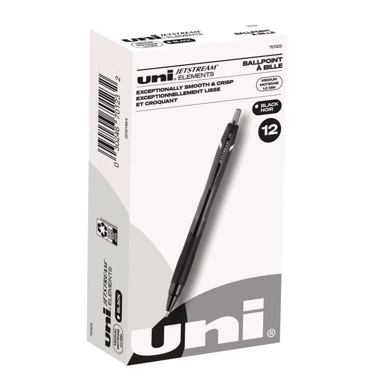 UNI Jetstream Elements Hybrid Gel Pen, Retractable, Medium 1 mm, Black Ink, Translucent Black/Black Barrel, Dozen (UBC70123)