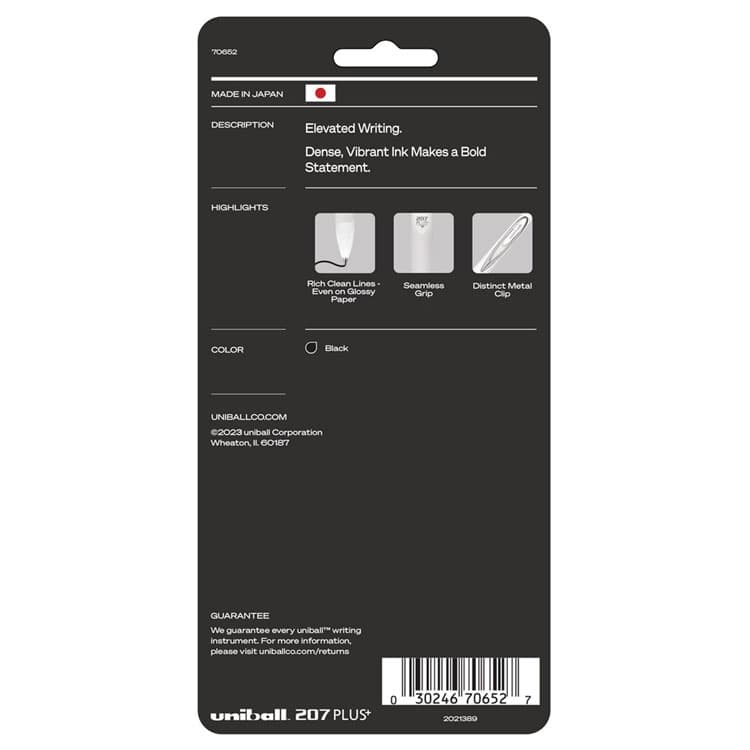 UNI 207 Plus+ Gel Pen, Retractable, Medium 0.7 mm, Black Ink, White Barrel, 4/Pack (UBC70652) thumbnail 2