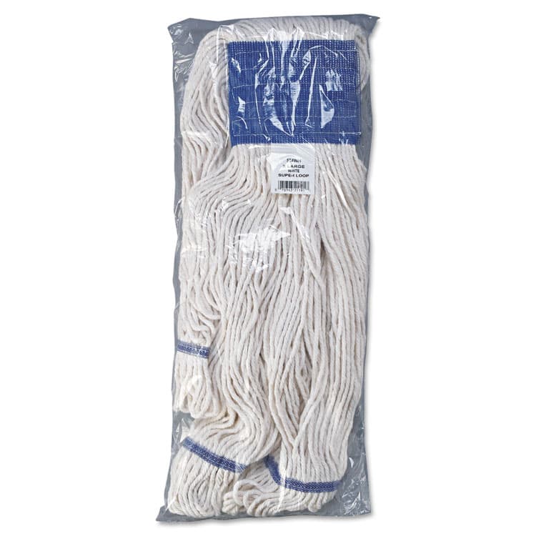BOARDWALK Super Loop Wet Mop Head, Cotton/Synthetic Fiber, 5" Headband, X-Large Size, White, 12/Carton (BWK504WH) thumbnail 3