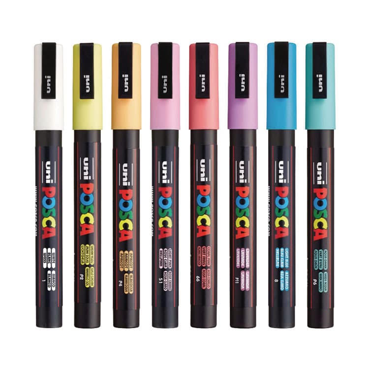 UNI Water-Based Paint Markers, Fine Bullet Tip, 0.9 mm/1.3 mm, Assorted Colors, 8/Set (UBCPC3M8CSFTCLR) thumbnail 4