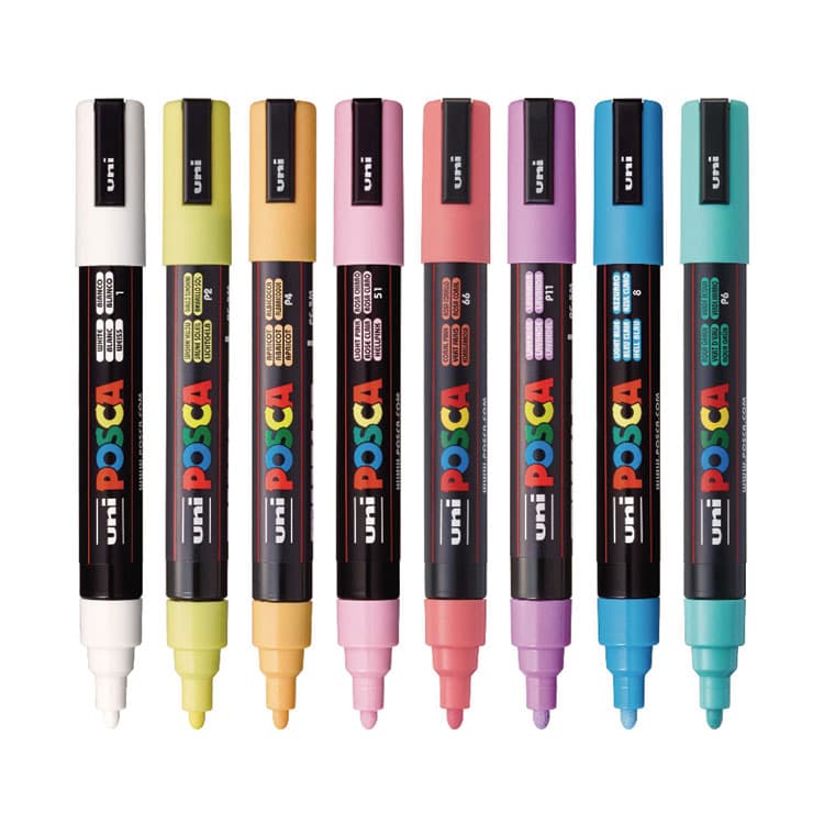 UNI Water-Based Paint Markers, Medium Bullet Tip, 1.8 mm/2.5 mm, Assorted Colors, 8/Set (UBCPC5M8CSFTCLR) thumbnail 2