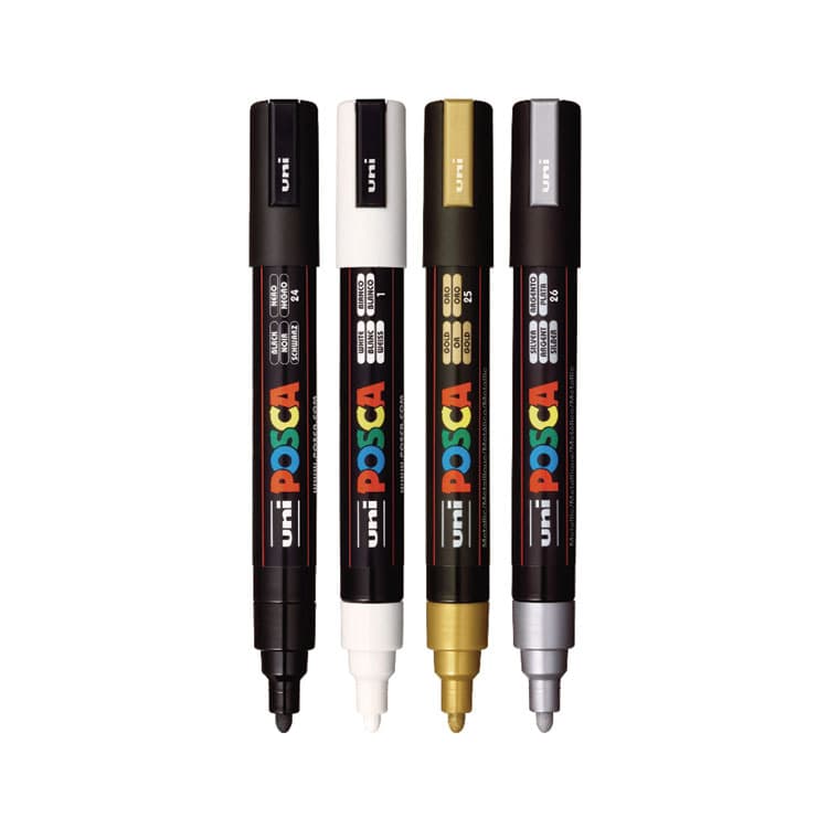 UNI Water-Based Paint Markers, Medium Bullet Tip, Assorted Colors, 4/Set (UBCPC5M4C) thumbnail 2
