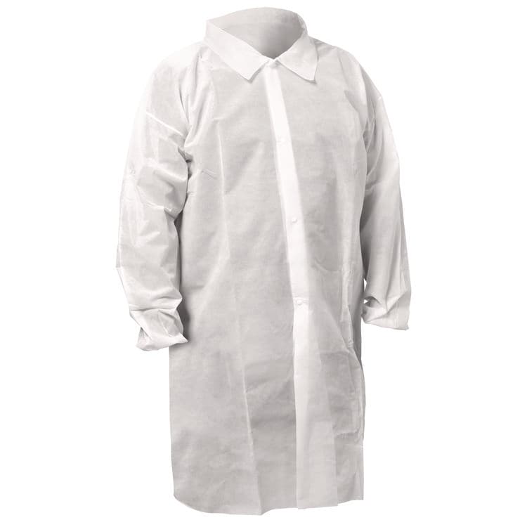 KIMBERLY-CLARK PROFESSIONAL KGA10 Standard Weight Lab Coat for Non-Hazardous Particulate Protection, 3X-Large, White, 50/Carton (ANS67323)