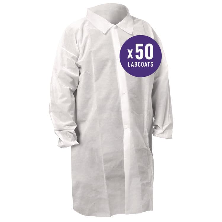 KIMBERLY-CLARK PROFESSIONAL KGA10 Standard Weight Lab Coat for Non-Hazardous Particulate Protection, 3X-Large, White, 50/Carton (ANS67323) thumbnail 2