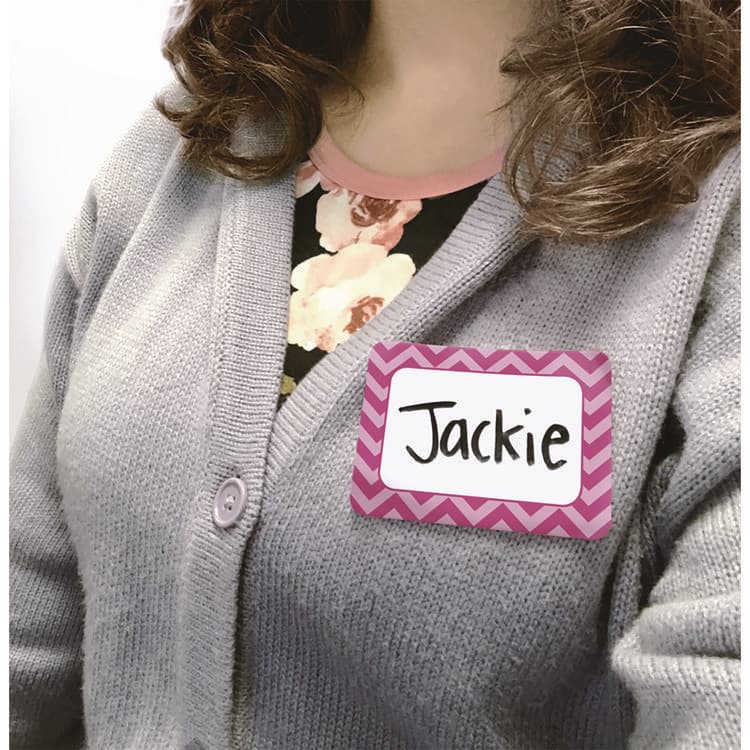 TEACHER CREATED RESOURCES All Grade Self-Adhesive Name Tags, 3.5 x 2.5, Chevron Border Design, Assorted Colors, 36/Pack (TCR5526) thumbnail 3