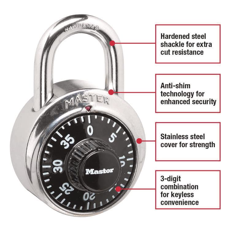 MASTER LOCK COMPANY Combination Lock, Stainless Steel, 1.87" Wide, Silver/Black, 2/Pack (MLK1500T) thumbnail 3