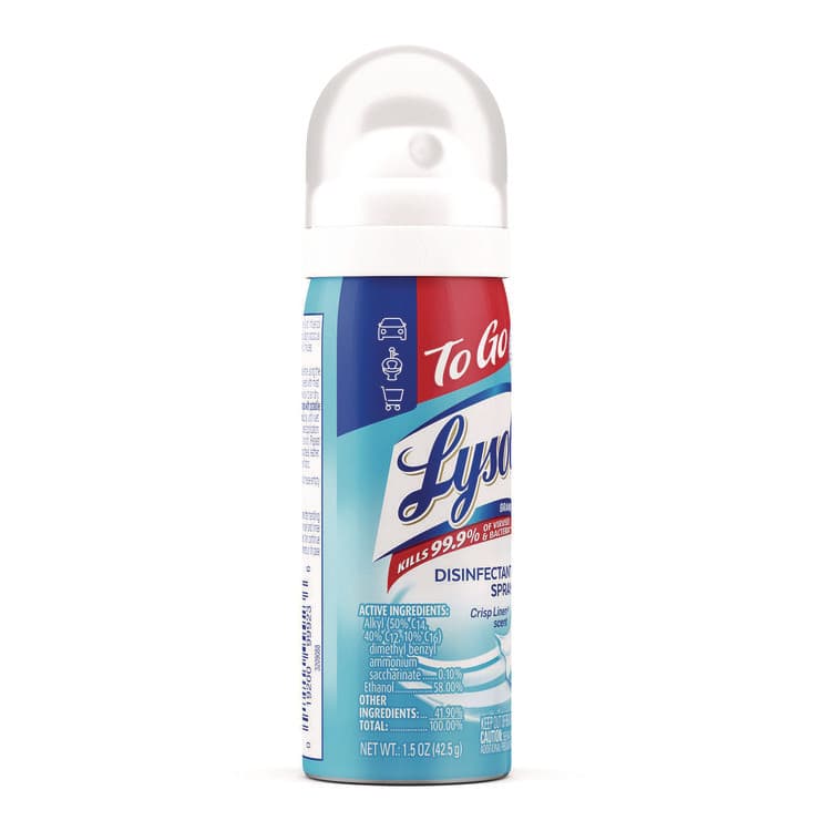 RECKITT BENCKISER Disinfectant Spray To Go, Crisp Linen Scent, 1.5 oz Aerosol Spray, 12/Carton (RAC99923CT) thumbnail 3