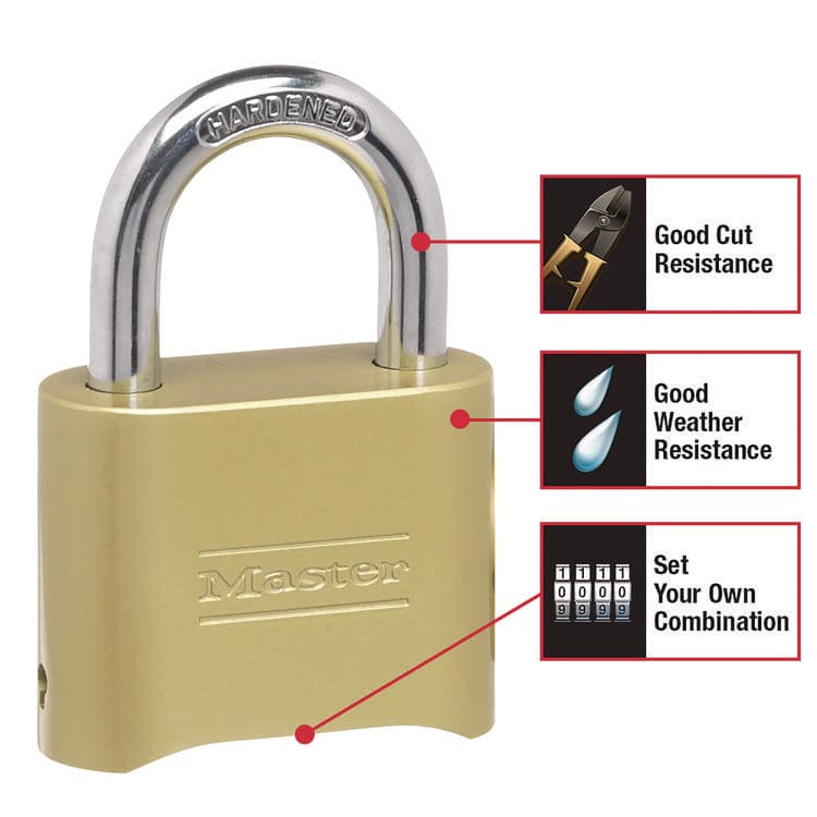 MASTER LOCK COMPANY Resettable Combination Padlock, 2" Wide, Brass (MLK175D) thumbnail 3