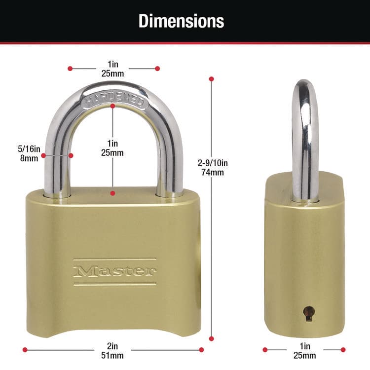 MASTER LOCK COMPANY Resettable Combination Padlock, 2" Wide, Brass (MLK175D) thumbnail 4