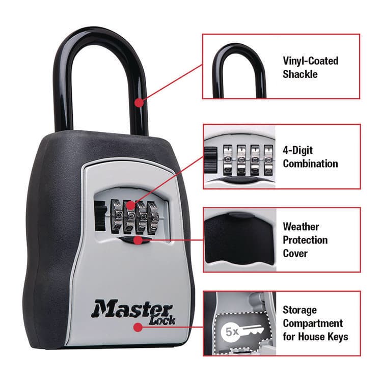 MASTER LOCK COMPANY Locking Combination 5 Key Steel Box, 3.25" Wide, Black/Silver (MLK5400D) thumbnail 3