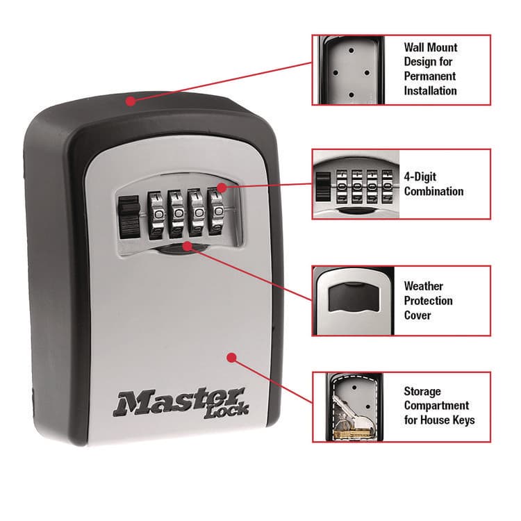 MASTER LOCK COMPANY Locking Combination 5-Key Steel Box, 3.25" Wide, Black/Silver (MLK5401D) thumbnail 3