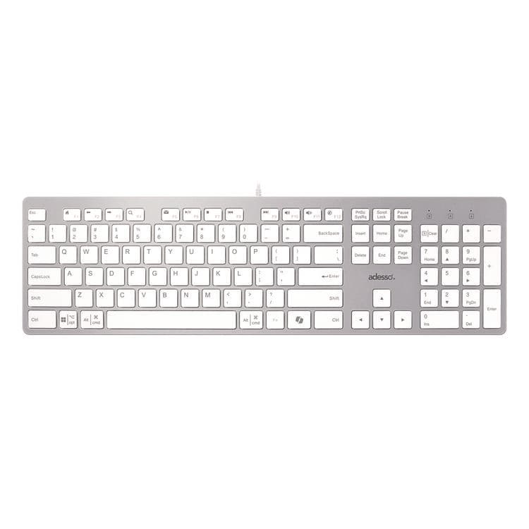 ADESSO AKB-730UW Keyboard, Silver/White (ADEAKB730UW)