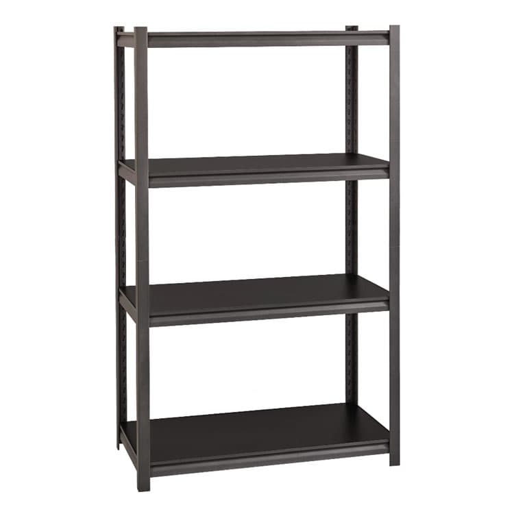 ALERA Steel Shelving Unit with Laminate Shelves, Four-Shelf, 36w x 18d x 60h, Steel, Black/Gun Metal Gray (ALESU601836L)