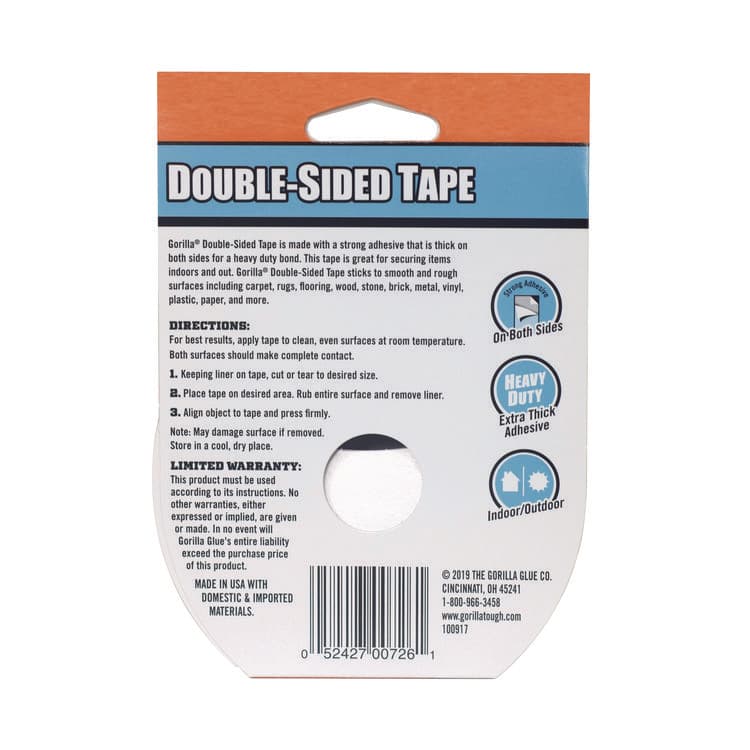 GORILLA GLUE COMPANY Double-Sided Tape, 3" Core, 1.4" x 8 yds, Gray (GOR100925) thumbnail 2