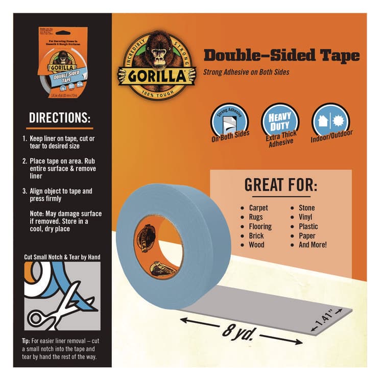 GORILLA GLUE COMPANY Double-Sided Tape, 3" Core, 1.4" x 8 yds, Gray (GOR100925) thumbnail 4