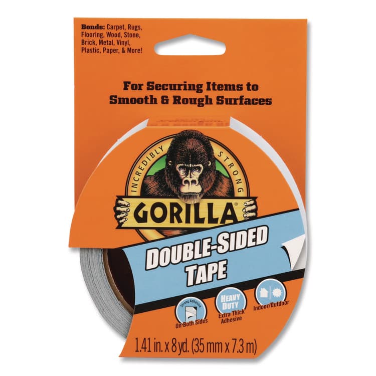 GORILLA GLUE COMPANY Double-Sided Tape, 3" Core, 1.4" x 8 yds, Gray (GOR100925)