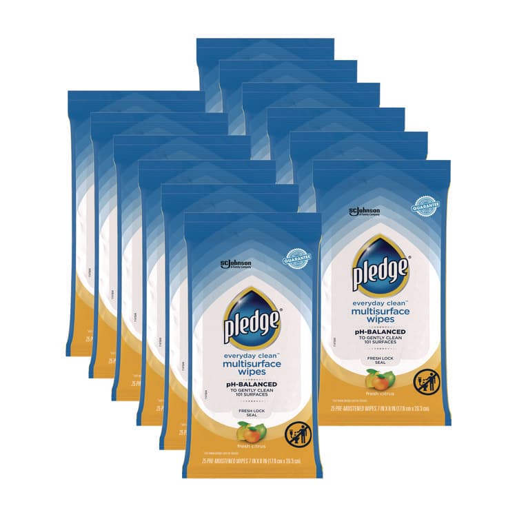 SC JOHNSON Multi-Surface Cleaner Wet Wipes, Cloth, 7 x 10, Fresh Citrus, White, 25/Pack, 12 Packs/Carton (SJN336274)