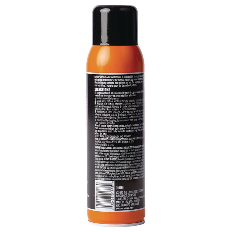 GORILLA GLUE COMPANY Contact Adhesive Ultimate, 12.2 oz Aerosol Spray, Dries Light Yellow (GOR109852) thumbnail 2