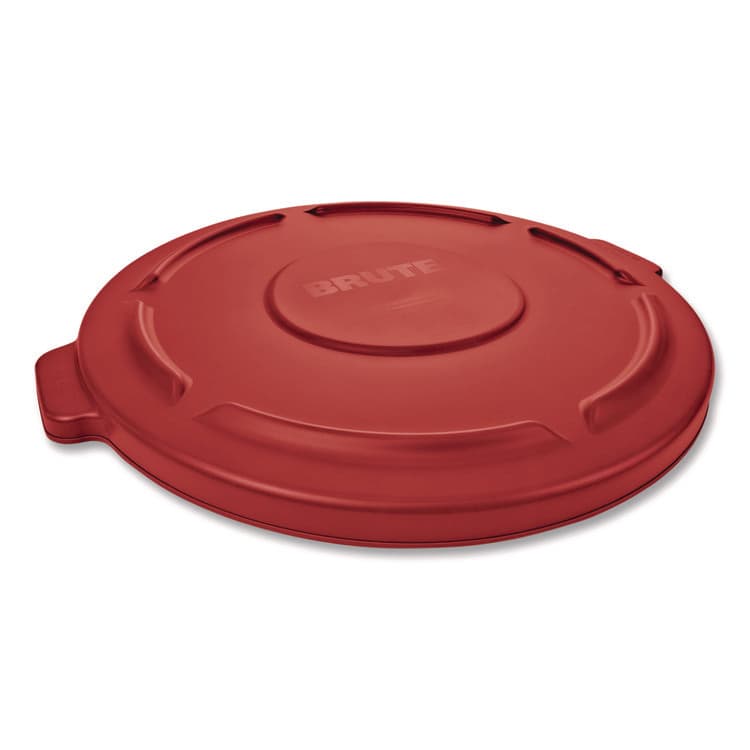 RUBBERMAID COMMERCIAL PROD. BRUTE Self-Draining Flat Top Lids for 32 gal Round BRUTE Containers, 22.25" Diameter x 3"h, Red, 3/Carton (RCP2654REDCT)