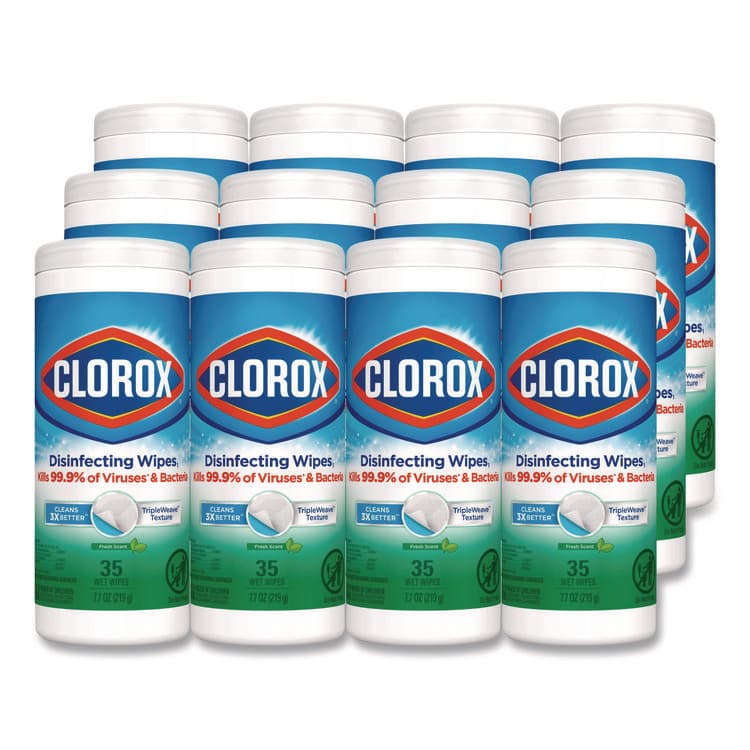 CLOROX SALES CO. Disinfecting Wipes, Bleach Free Cleaning Wipes, 1-Ply, 7 x 8, Fresh Scent, White, 35/Canister, 12 Canisters/Carton (CLO01593CT)
