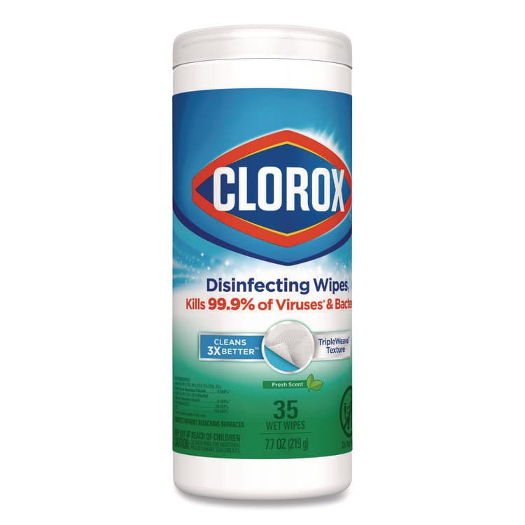 CLOROX SALES CO. Disinfecting Wipes, Bleach Free Cleaning Wipes, 1-Ply, 7 x 8, Fresh Scent, White, 35/Canister (CLO01593EA) thumbnail 2
