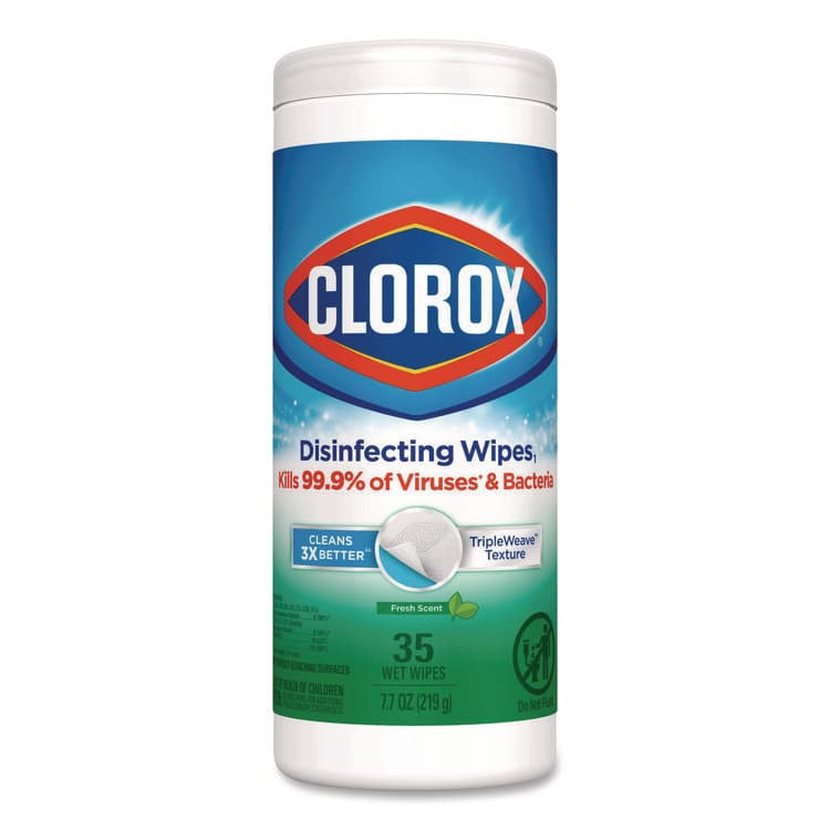 CLOROX SALES CO. Disinfecting Wipes, Bleach Free Cleaning Wipes, 1-Ply, 7 x 8, Fresh Scent, White, 35/Canister (CLO01593EA)