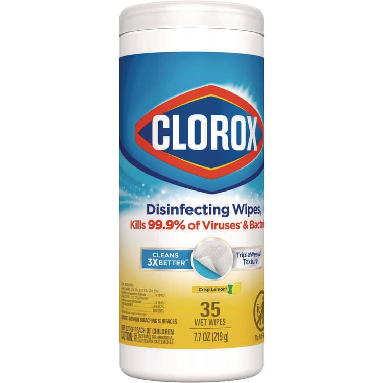 CLOROX SALES CO. Disinfecting Wipes, Bleach Free Cleaning Wipes, 1-Ply, 7 x 8, Crisp Lemon, White, 35/Canister, 12 Canisters/Carton (CLO01594CT) thumbnail 2