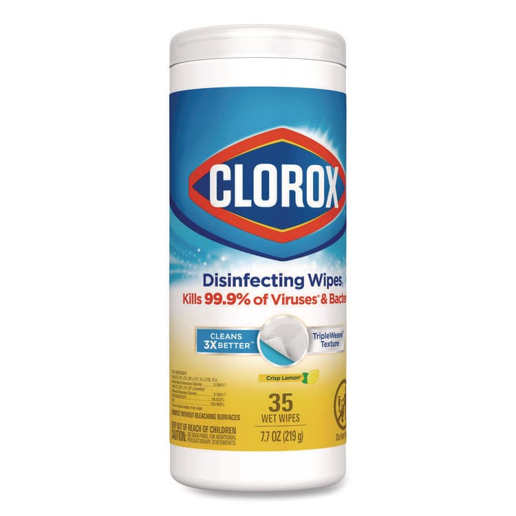 CLOROX SALES CO. Disinfecting Wipes, Bleach Free Cleaning Wipes, 1-Ply, 7 x 8, Crisp Lemon, White, 35/Canister (CLO01594EA) thumbnail 2
