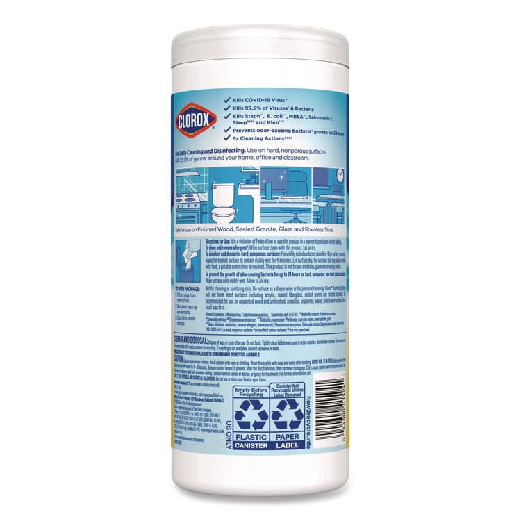 CLOROX SALES CO. Disinfecting Wipes, Bleach Free Cleaning Wipes, 1-Ply, 7 x 8, Crisp Lemon, White, 35/Canister (CLO01594EA) thumbnail 4