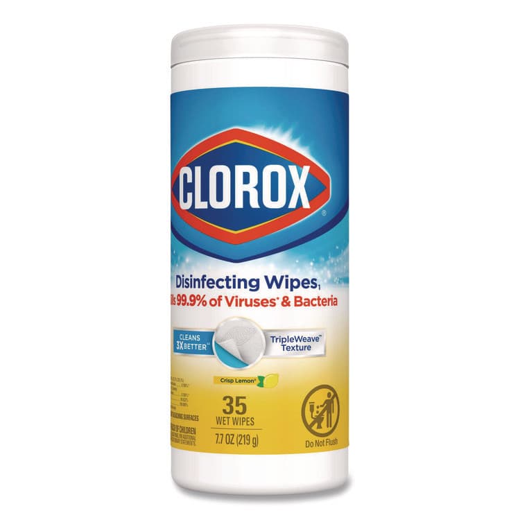 CLOROX SALES CO. Disinfecting Wipes, Bleach Free Cleaning Wipes, 1-Ply, 7 x 8, Crisp Lemon, White, 35/Canister (CLO01594EA) thumbnail 3