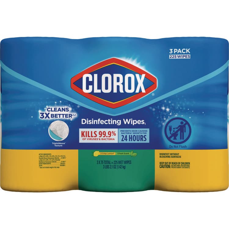 CLOROX SALES CO. Disinfecting Wipes, Value Pack, Bleach Free Cleaning Wipes, 1-Ply, 7x8, Fresh Scent/Citrus Blend, White, 75/Canister, 3/Pack (CLO30208PK) thumbnail 2