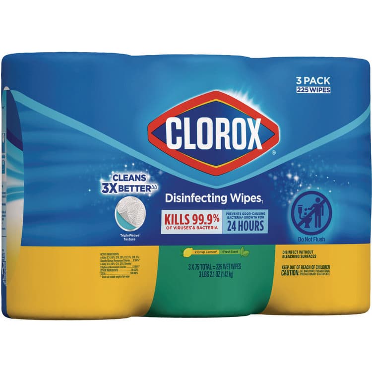CLOROX SALES CO. Disinfecting Wipes, Value Pack, Bleach Free Cleaning Wipes, 1-Ply, 7x8, Fresh Scent/Citrus Blend, White, 75/Canister, 3/Pack (CLO30208PK) thumbnail 3