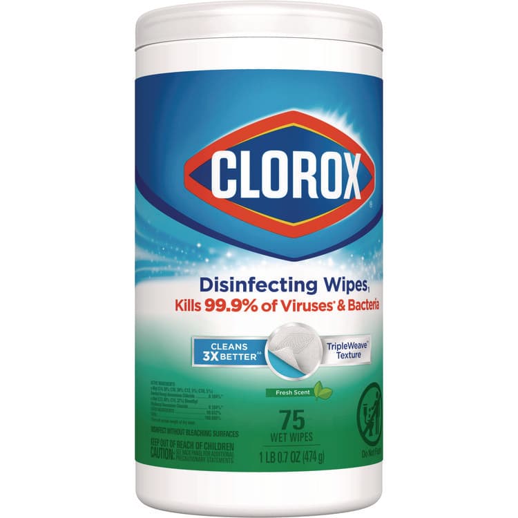 CLOROX SALES CO. Disinfecting Wipes, Bleach Free Cleaning Wipes, 1-Ply, 7 x 8, Fresh Scent, White, 75/Canister, 6 Canisters/Carton (CLO01656) thumbnail 2